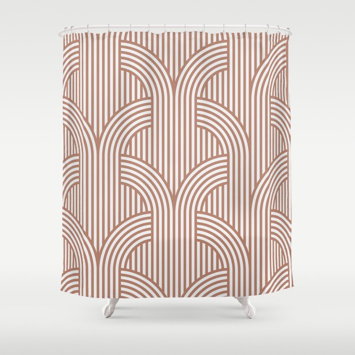 Terracotta retro lines Shower Curtain Gallery Image 1