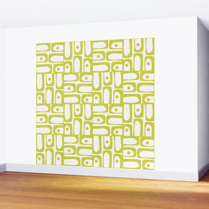Mid Century Modern Piquet Abstract Multi Pattern Chartreuse and White Wall Mural Gallery Image 2