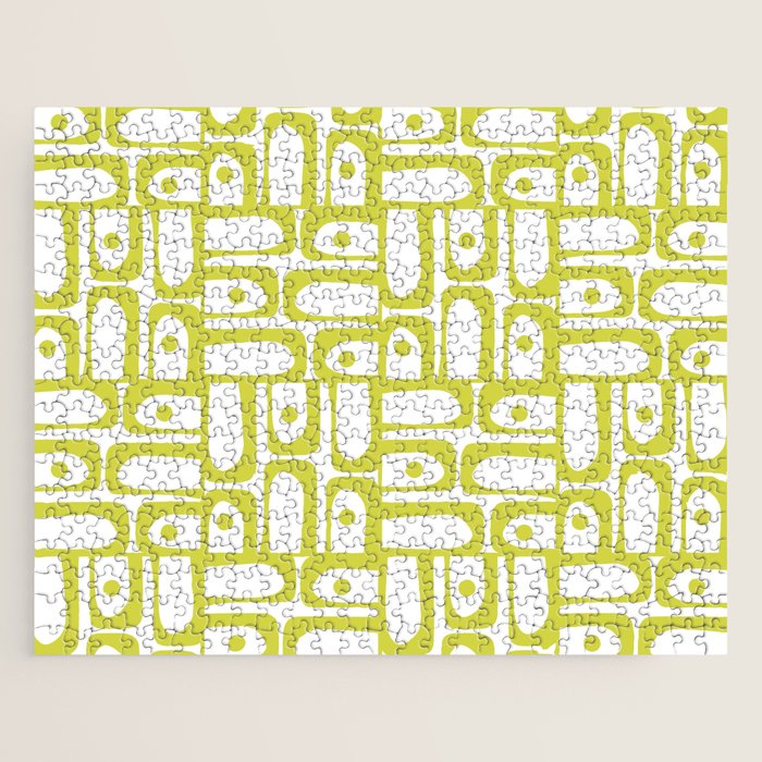 Mid Century Modern Piquet Abstract Multi Pattern Chartreuse and White Jigsaw Puzzle Gallery Image 1