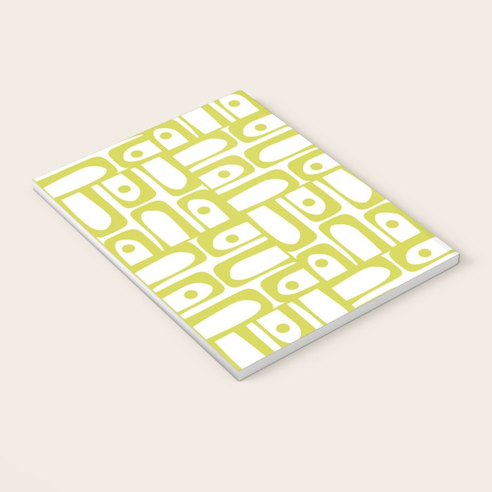 Mid Century Modern Piquet Abstract Multi Pattern Chartreuse and White Notebook Gallery Image 3