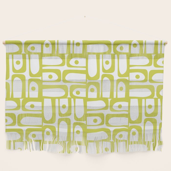 Mid Century Modern Piquet Abstract Multi Pattern Chartreuse and White Wall Hanging Gallery Image 1