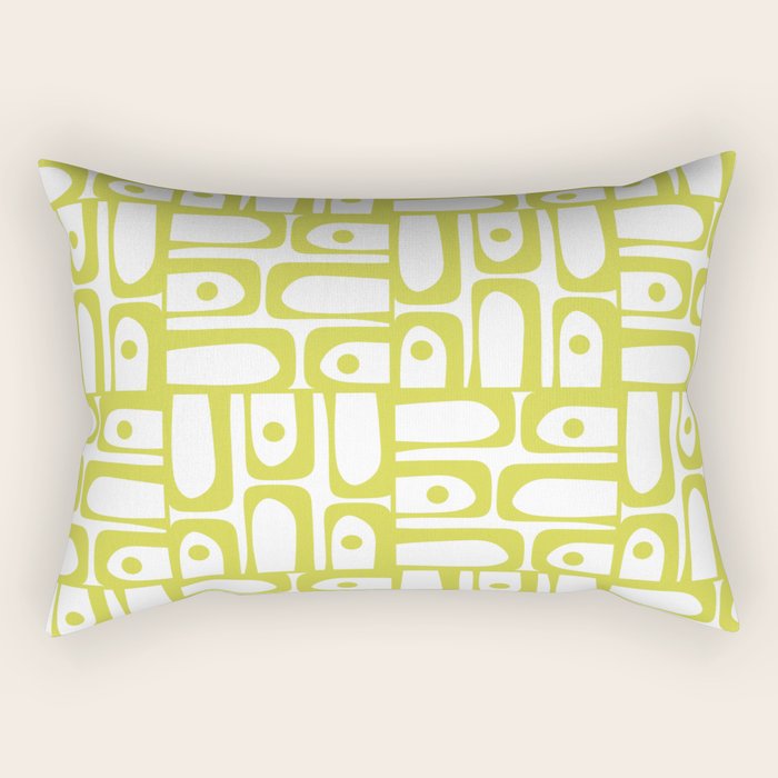 Mid Century Modern Piquet Abstract Multi Pattern Chartreuse and White Rectangular Pillow Gallery Image 2