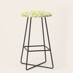 Mid Century Modern Piquet Abstract Multi Pattern Chartreuse and White Stool Gallery Image 1
