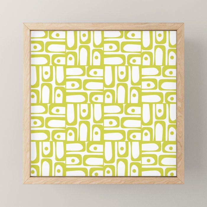 Mid Century Modern Piquet Abstract Multi Pattern Chartreuse and White Mini Art Print Gallery Image 1