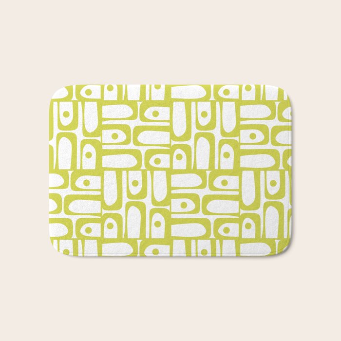 Mid Century Modern Piquet Abstract Multi Pattern Chartreuse and White Bath Mat Gallery Image 1