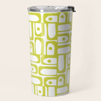 Mid Century Modern Piquet Abstract Multi Pattern Chartreuse and White Travel Mug Gallery Image 2