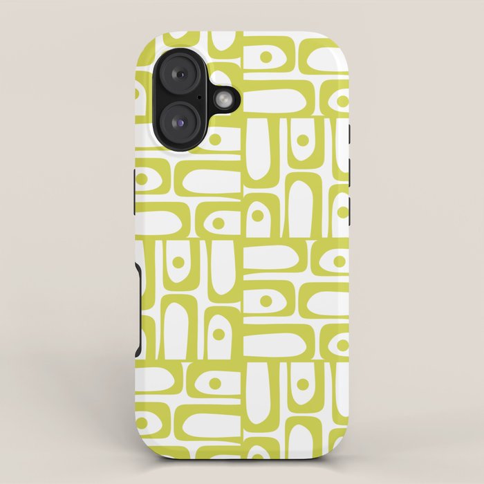 Mid Century Modern Piquet Abstract Multi Pattern Chartreuse and White iPhone Case Gallery Image 1