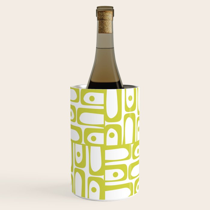 Mid Century Modern Piquet Abstract Multi Pattern Chartreuse and White Wine Chiller Gallery Image 1