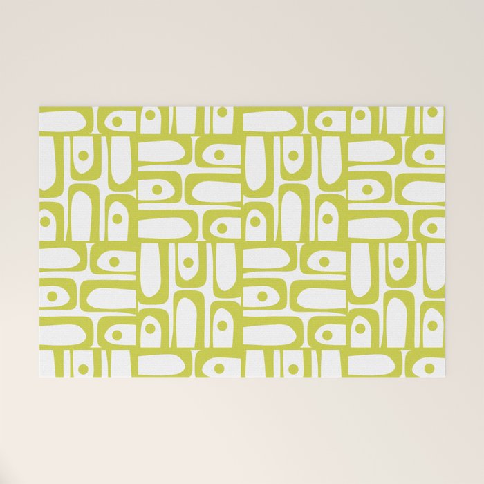 Mid Century Modern Piquet Abstract Multi Pattern Chartreuse and White Welcome Mat Gallery Image 1