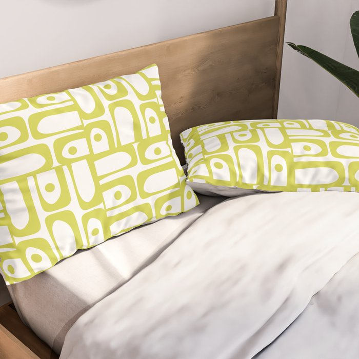 Mid Century Modern Piquet Abstract Multi Pattern Chartreuse and White Pillow Sham Gallery Image 2