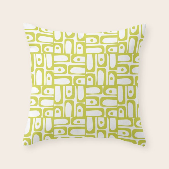 Mid Century Modern Piquet Abstract Multi Pattern Chartreuse and White Throw Pillow Gallery Image 6
