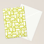 Mid Century Modern Piquet Abstract Multi Pattern Chartreuse and White Stationery Card Gallery Image 2