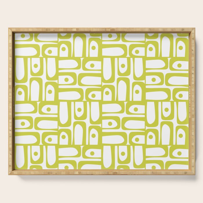 Mid Century Modern Piquet Abstract Multi Pattern Chartreuse and White Serving Tray Gallery Image 1