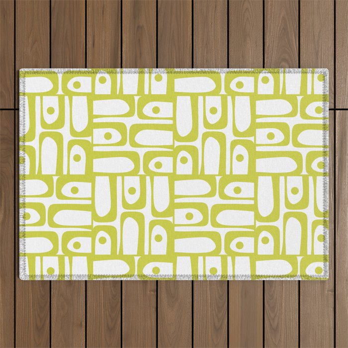 Mid Century Modern Piquet Abstract Multi Pattern Chartreuse and White Outdoor Rug Gallery Image 1