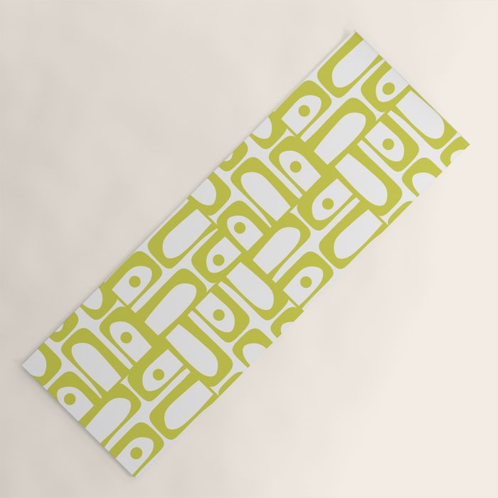Mid Century Modern Piquet Abstract Multi Pattern Chartreuse and White Yoga Mat Gallery Image 1