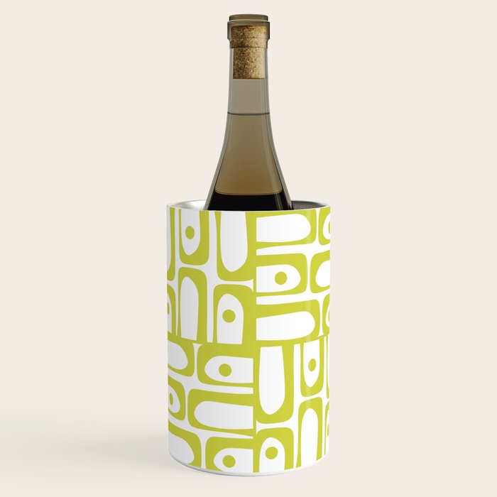 Mid Century Modern Piquet Abstract Multi Pattern Chartreuse and White Wine Chiller Gallery Image 2