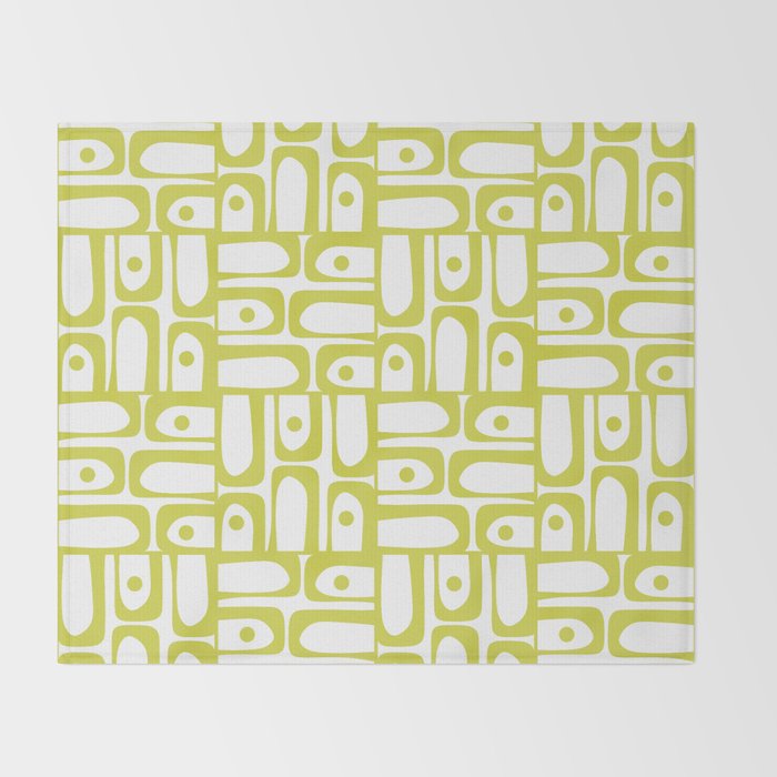 Mid Century Modern Piquet Abstract Multi Pattern Chartreuse and White Throw Blanket Gallery Image 2