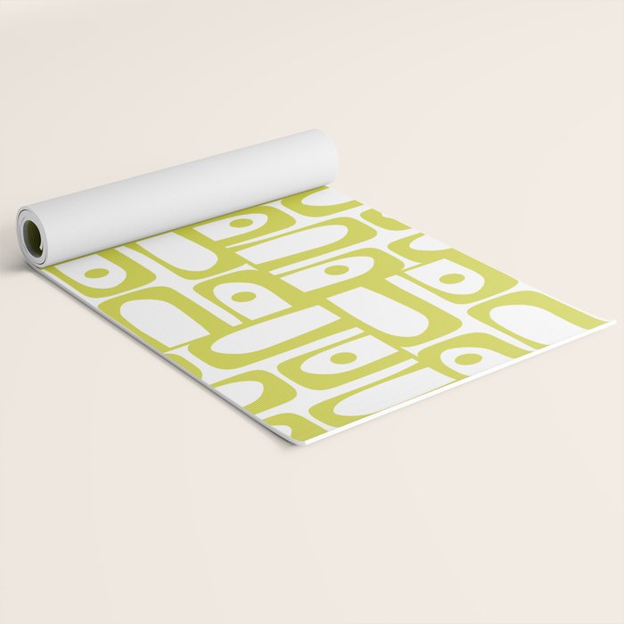 Mid Century Modern Piquet Abstract Multi Pattern Chartreuse and White Yoga Mat Gallery Image 2