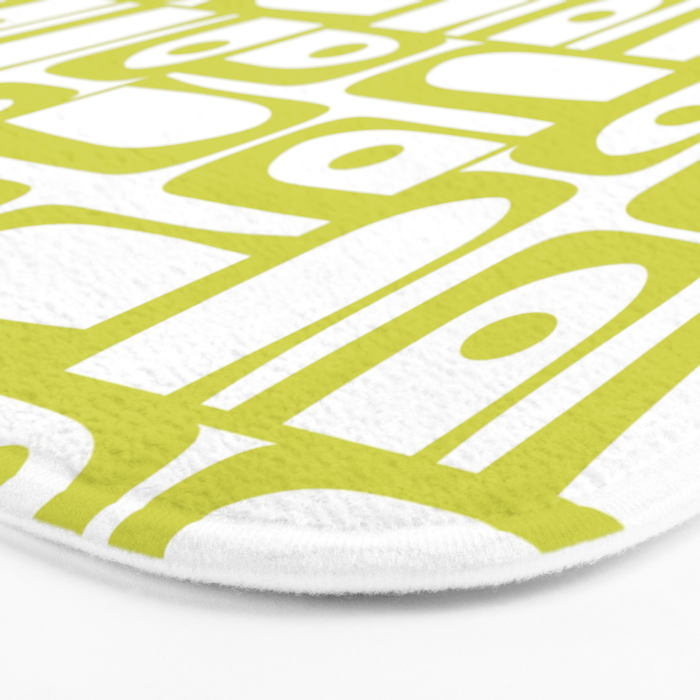 Mid Century Modern Piquet Abstract Multi Pattern Chartreuse and White Bath Mat Gallery Image 3