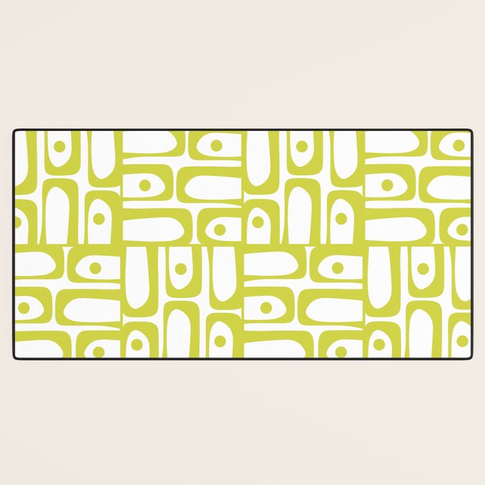Mid Century Modern Piquet Abstract Multi Pattern Chartreuse and White Desk Mat Gallery Image 3