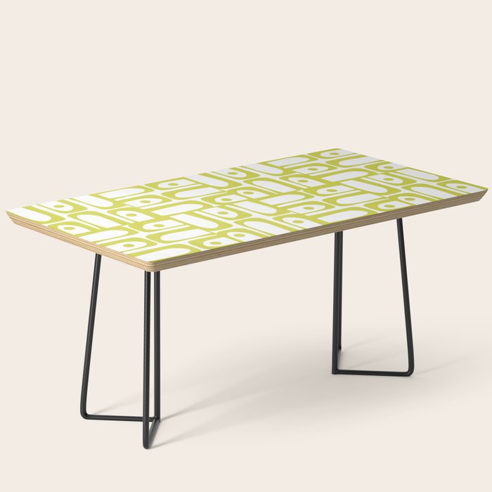 Mid Century Modern Piquet Abstract Multi Pattern Chartreuse and White Coffee Table Gallery Image 1