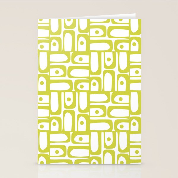 Mid Century Modern Piquet Abstract Multi Pattern Chartreuse and White Stationery Card Gallery Image 2