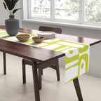Mid Century Modern Piquet Abstract Multi Pattern Chartreuse and White Table Runner Gallery Image 2