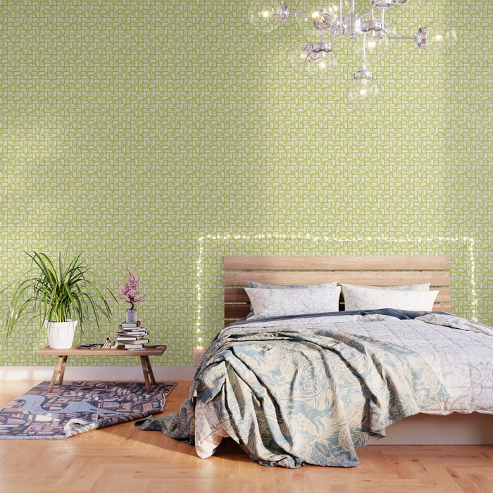 Mid Century Modern Piquet Abstract Multi Pattern Chartreuse and White Wallpaper Gallery Image 1