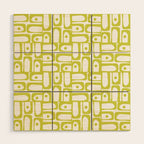 Mid Century Modern Piquet Abstract Multi Pattern Chartreuse and White Wood Wall Art Gallery Image 1