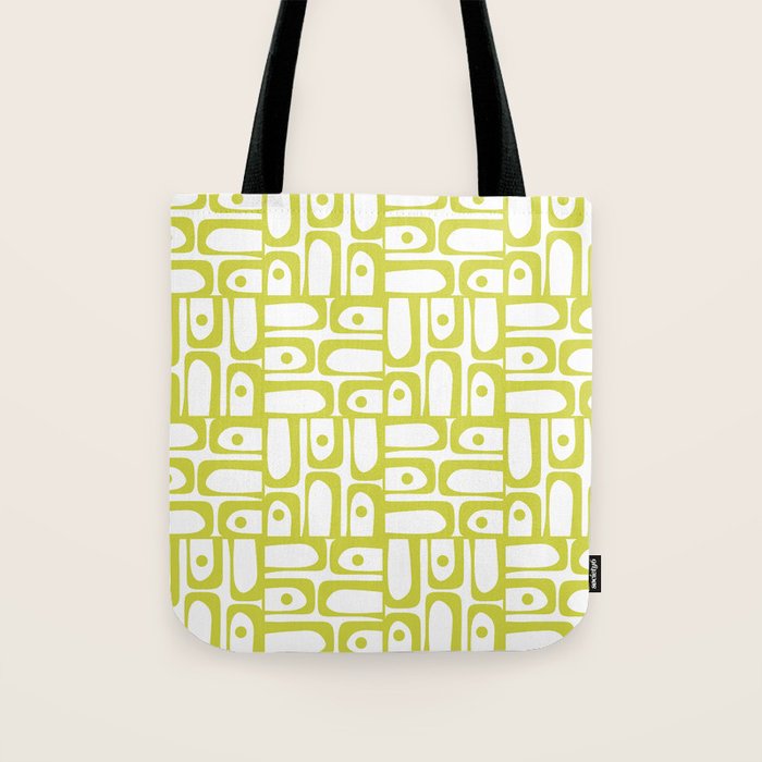 Mid Century Modern Piquet Abstract Multi Pattern Chartreuse and White Tote Bag Gallery Image 1
