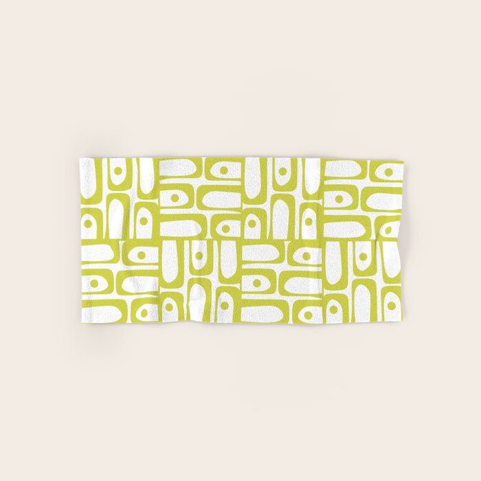 Mid Century Modern Piquet Abstract Multi Pattern Chartreuse and White Bath Towel Gallery Image 1