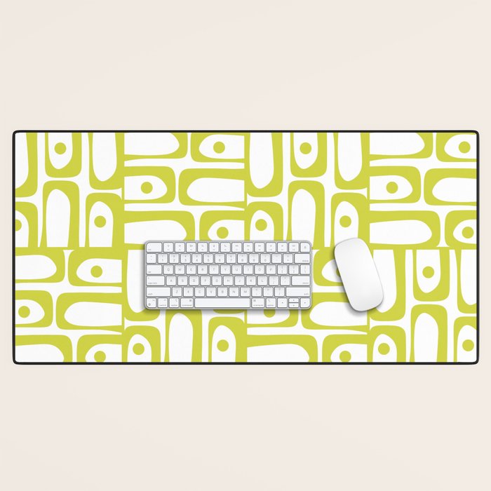 Mid Century Modern Piquet Abstract Multi Pattern Chartreuse and White Desk Mat Gallery Image 1