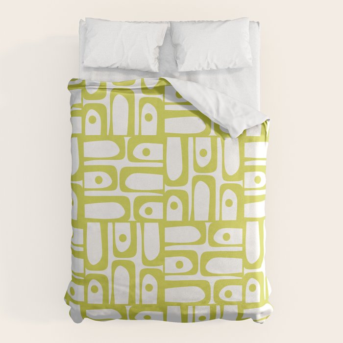 Mid Century Modern Piquet Abstract Multi Pattern Chartreuse and White Duvet Cover Gallery Image 6