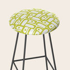 Mid Century Modern Piquet Abstract Multi Pattern Chartreuse and White Stool Gallery Image 2