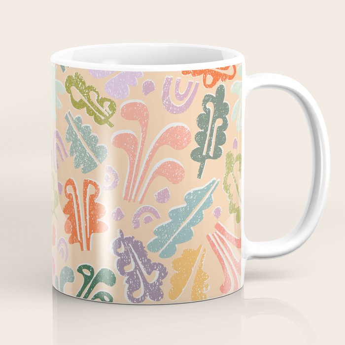 Block print leaves pattern peachy Coffee Mug Gallery Image 1