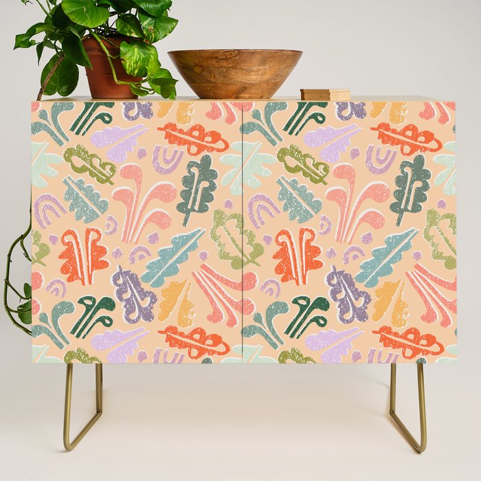Block print leaves pattern peachy Credenza Gallery Image 1