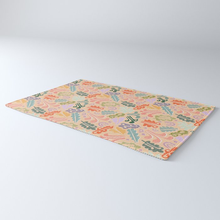 Block print leaves pattern peachy Rug Gallery Image 3