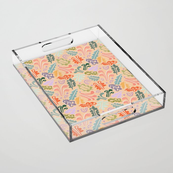 Block print leaves pattern peachy Acrylic Tray Gallery Image 1