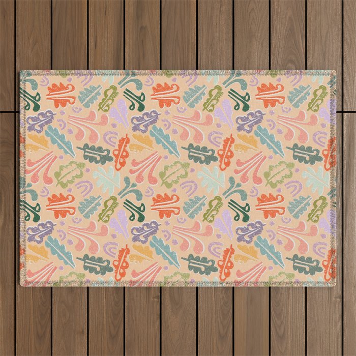 Block print leaves pattern peachy Outdoor Rug Gallery Image 1