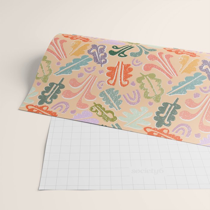 Block print leaves pattern peachy Wrapping Paper Gallery Image 2