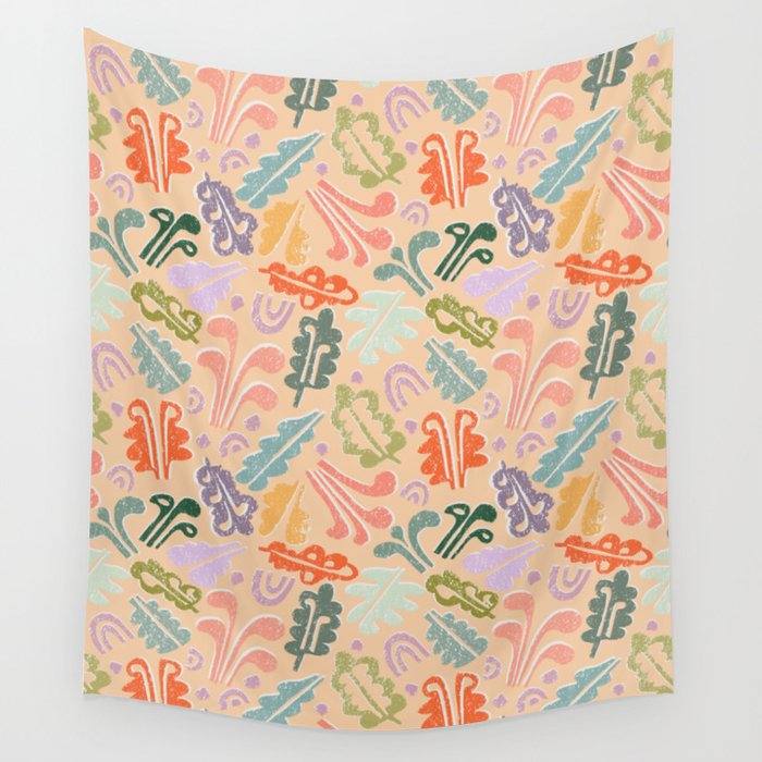 Block print leaves pattern peachy Wall Tapestry Gallery Image 4