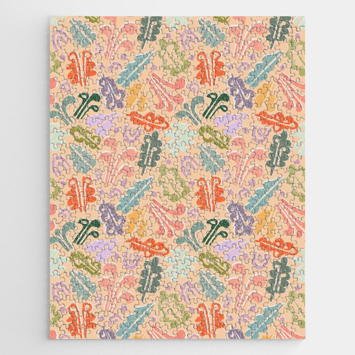Block print leaves pattern peachy Jigsaw Puzzle Gallery Image 1