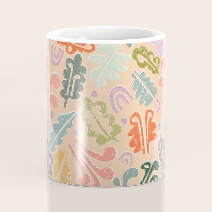 Block print leaves pattern peachy Coffee Mug Gallery Image 4