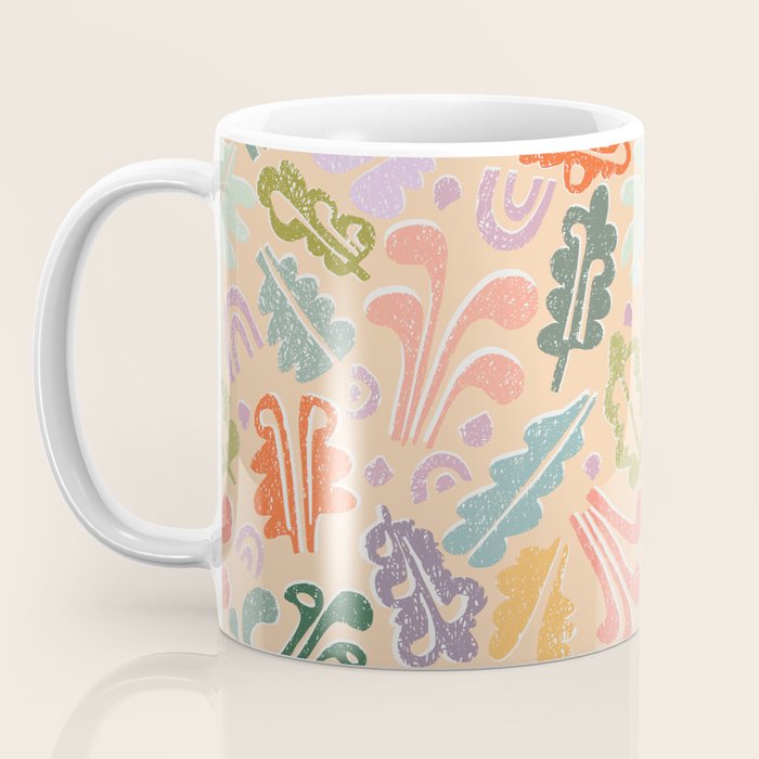 Block print leaves pattern peachy Coffee Mug Gallery Image 3