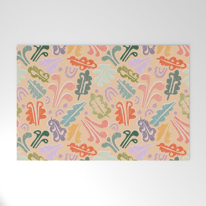 Block print leaves pattern peachy Welcome Mat Gallery Image 1