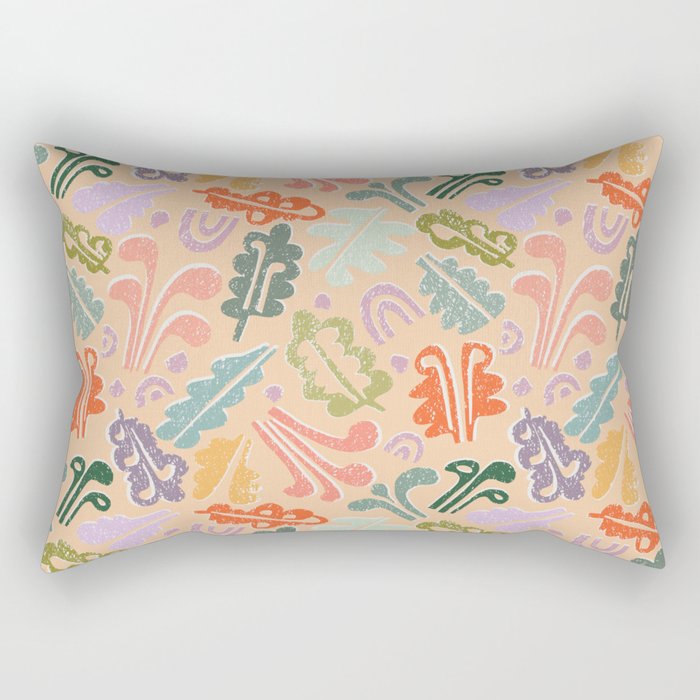 Block print leaves pattern peachy Rectangular Pillow Gallery Image 2
