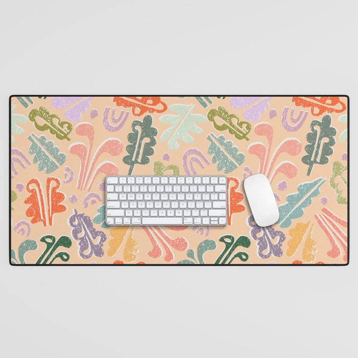 Block print leaves pattern peachy Desk Mat Gallery Image 1