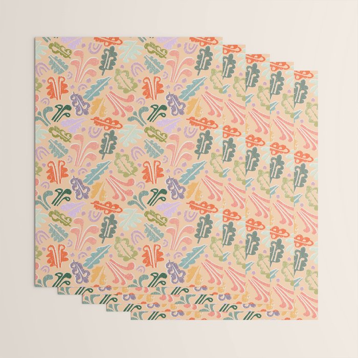 Block print leaves pattern peachy Wrapping Paper Gallery Image 3