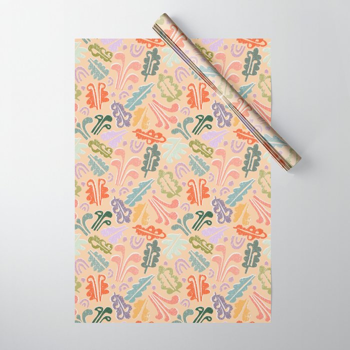 Block print leaves pattern peachy Wrapping Paper Gallery Image 1