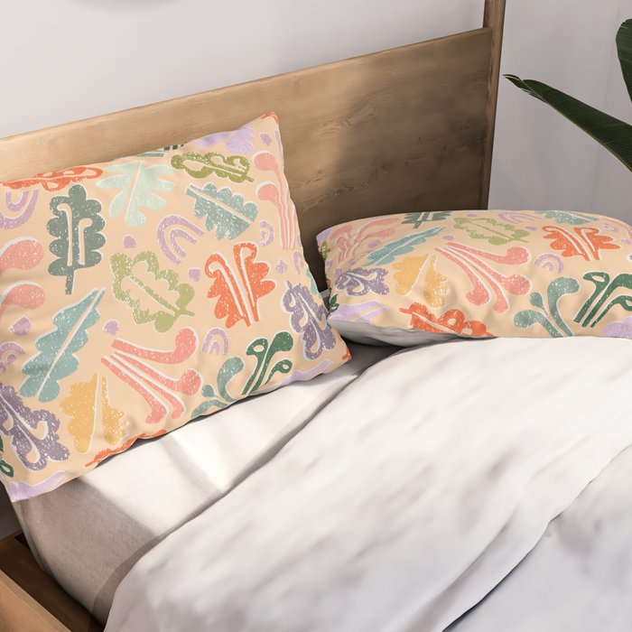 Block print leaves pattern peachy Pillow Sham Gallery Image 2
